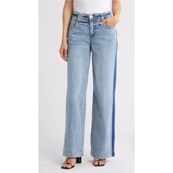 Democracy Jeans Womens Sz 10 Lt Blue Wide Leg Ab Technology Stretch Side Stripes - Picture 1 of 10